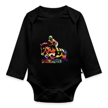 Springreiten Reitsport - Baby Bio-Langarm-Body - Schwarz - Vorne