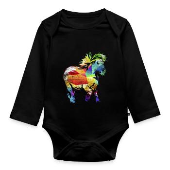 Shetlandpony Geschenk - Baby Bio-Langarm-Body - Schwarz - Vorne