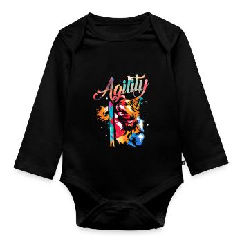Hunde Agility - Baby Bio-Langarm-Body - Schwarz - Vorne