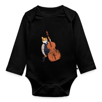 Cadeau chat contrebasse - Body Bébé bio manches longues - noir - Devant
