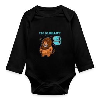 Lion 9th birthday children's birthday - Organic Longsleeve Baby Bodysuit - black - Front