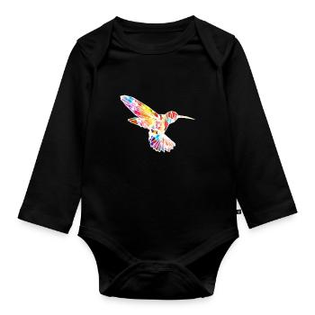 Kolibri Mosaik - Baby Bio-Langarm-Body - Schwarz - Vorne