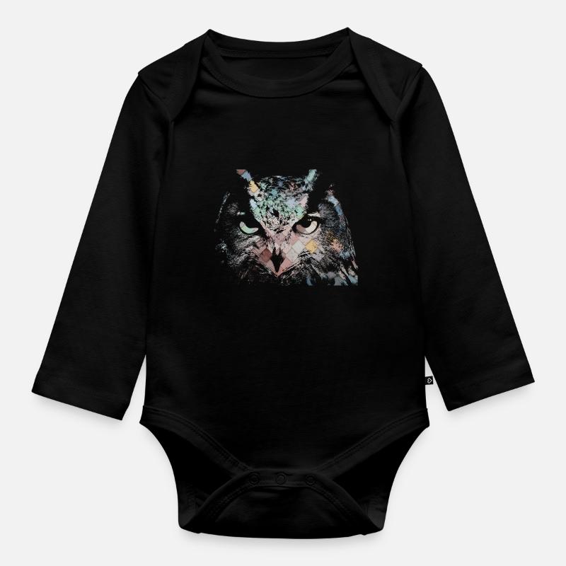 Eule - Baby Bio-Langarm-Body - Schwarz