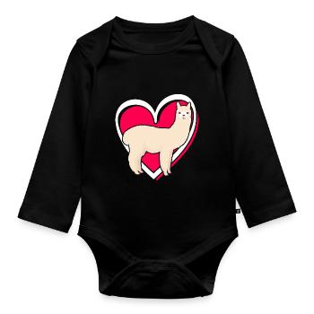 Valentin Lama Alpaga Love Girls Enfants - Body Bébé bio manches longues - noir - Devant