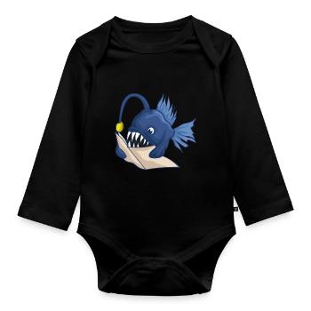 Tiefsee Anglerfisch Mit Buch - Baby Bio-Langarm-Body - Schwarz - Vorne