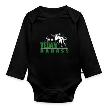 vegan gift fruit saying eco cool vegetarian - Organic Longsleeve Baby Bodysuit - black - Front