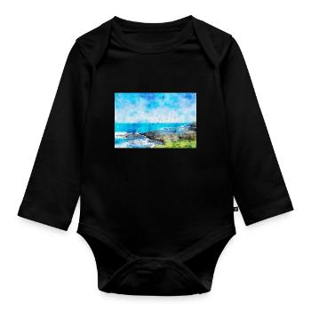 Wasserfarben Bild von Hunderten von Möwen - Baby Bio-Langarm-Body - Schwarz - Vorne