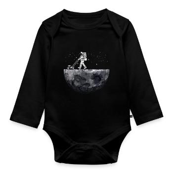 Space Astronauts Mowing Lawn - Organic Longsleeve Baby Bodysuit - black - Front