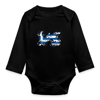 Griechenland Flagge griechische Fahne Fabklecks - Baby Bio-Langarm-Body - Schwarz - Vorne