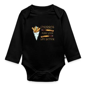 Churros make your life better - Organic Longsleeve Baby Bodysuit - black - Front