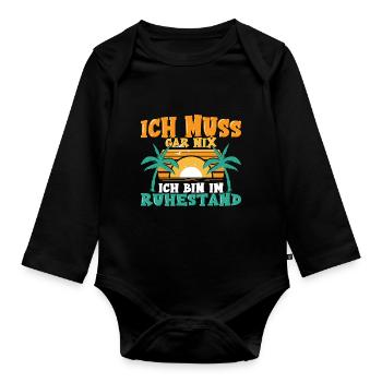 Rente Ruhestand - Baby Bio-Langarm-Body - Schwarz - Vorne