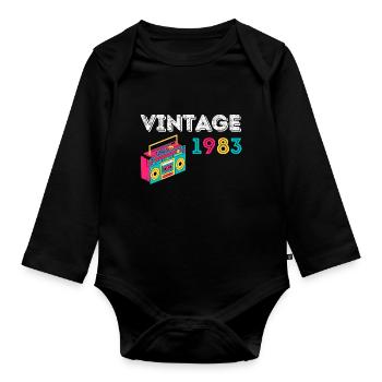 Vintage 1983 Radio 39 years old 1983 birthday - Organic Longsleeve Baby Bodysuit - black - Front