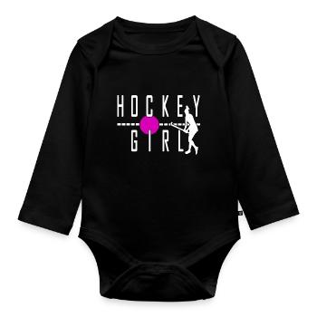 hockey girl hockey cool sport attaquant - Body Bébé bio manches longues - noir - Devant