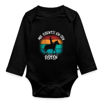 Pferd Reiten Pferdedesign Retro Geschenk Reiterin - Baby Bio-Langarm-Body - Schwarz - Vorne