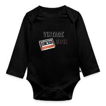 11 Years Retro Cassette Gift 2011 Birthday - Organic Longsleeve Baby Bodysuit - black - Front