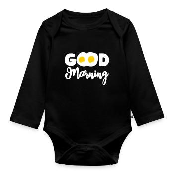 Good Morning Spiegelei Eier Frühstück - Baby Bio-Langarm-Body - Schwarz - Vorne