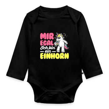 Mir Egal Ich Bin Ein Einhorn Regenbogen Süß Glitze - Baby Bio-Langarm-Body - Schwarz - Vorne