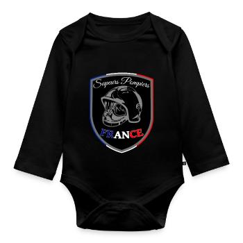 Firefighter blue white red France pennant BLACK - Organic Longsleeve Baby Bodysuit - black - Front