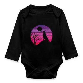 Heulender Wolf Mond Logo Vintage - Baby Bio-Langarm-Body - Schwarz - Vorne