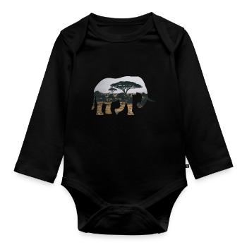 Elefant Savanne Silhouette - Baby Bio-Langarm-Body - Schwarz - Vorne