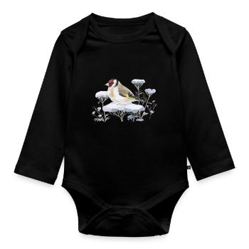 Loving watercolor drawing thistle finch in the snow - Organic Longsleeve Baby Bodysuit - black - Front