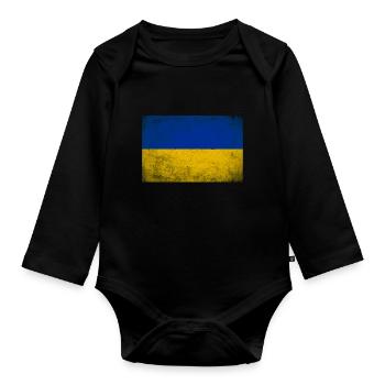 Ukraine Flag Grunge Retro Vintage - Body Bébé bio manches longues - noir - Devant