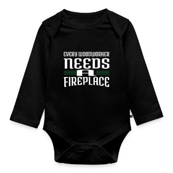 humor carpenter saw hearbeat - Organic Longsleeve Baby Bodysuit - black - Front