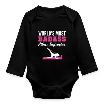 Badass Instructeur de Pilates. Cadeau de professeur de Pilate - Body Bébé bio manches longues - noir - Devant