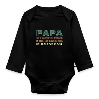Cadeau Drôle Pour Papa Ou Père De Fête Des Pères - Organic Longsleeve Baby Bodysuit - black - Front