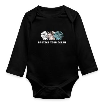 sea environmental protection climate change save ocean - Organic Longsleeve Baby Bodysuit - black - Front