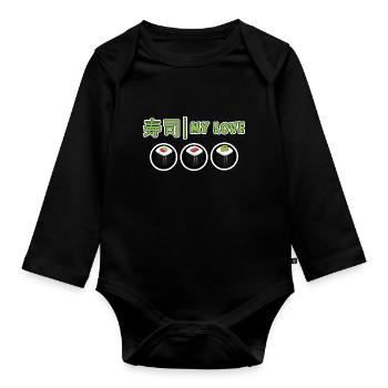Kawaii Japanese Food Salmon Salmon Sushi Roll - Organic Longsleeve Baby Bodysuit - black - Front