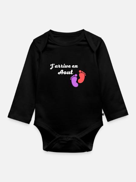 J arrive en aout - Body Bébé bio manches longues - noir