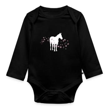 Cheval fleur de cerisier / équitation - Body Bébé bio manches longues - noir - Devant