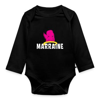 Marraine Bébé Ange Baptême - Body Bébé bio manches longues - noir - Devant