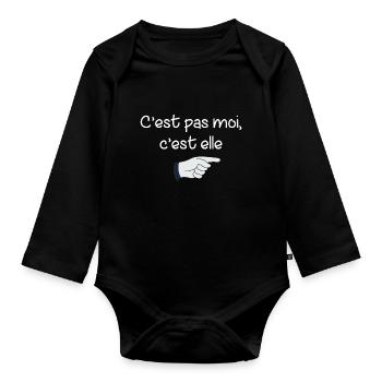C’est pas moi, c’est elle - t-shirt humoristique - Body Bébé bio manches longues - noir - Devant