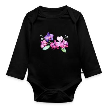 Beautiful tropical orchids tropical flowers - Organic Longsleeve Baby Bodysuit - black - Front