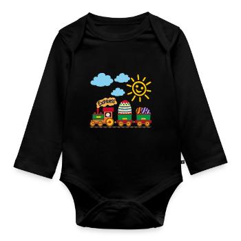 Baby controls railway with Easter egg and sweets - Organic Longsleeve Baby Bodysuit - black - Front