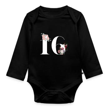 16th Anniversary Flowers (Gift of 16 years) - Organic Longsleeve Baby Bodysuit - black - Front
