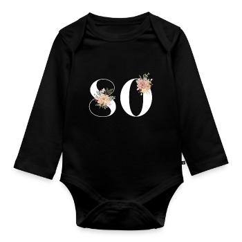 80e anniversaire fleuris (Cadeau de 80 ans) - Body Bébé bio manches longues - noir - Devant