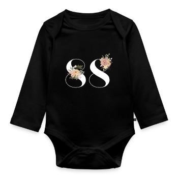 88e anniversaire fleuris (Cadeau de 88 ans) - Body Bébé bio manches longues - noir - Devant