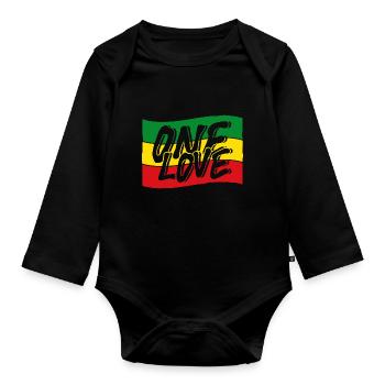 Drapeau Reggae One Love - Body Bébé bio manches longues - noir - Devant