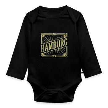 Hamburg Germany City Font Vintage Retro - Organic Longsleeve Baby Bodysuit - black - Front