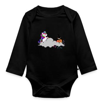 Unicorn hunting for sweets - Organic Longsleeve Baby Bodysuit - black - Front