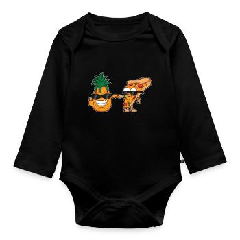 pizza and pineapple cartoon Design - Baby Bio-Langarm-Body - Schwarz - Vorne