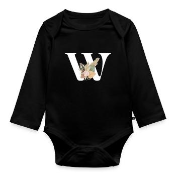 letter W flowers - Organic Longsleeve Baby Bodysuit - black - Front
