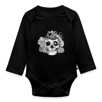 Horreur Halloween Spider Skull Champignons d’automne - Body Bébé bio manches longues - noir - Devant