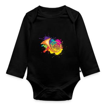 Trompette à corne Trompette Cadeau Musicien Trompettes - Body Bébé bio manches longues - noir - Devant