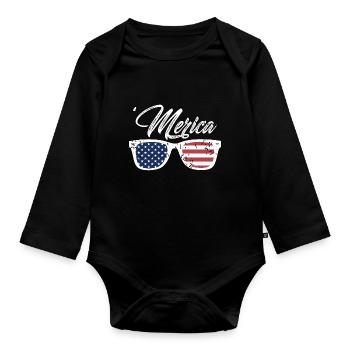 Merica Awesome Vintage Patriotic Designs - Organic Longsleeve Baby Bodysuit - black - Front