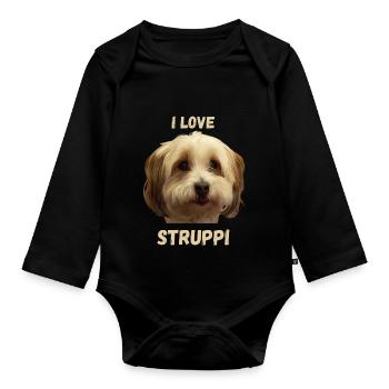 I love Strup.pi : ) Most dog ever - Baby Bio-Langarm-Body - Schwarz - Vorne