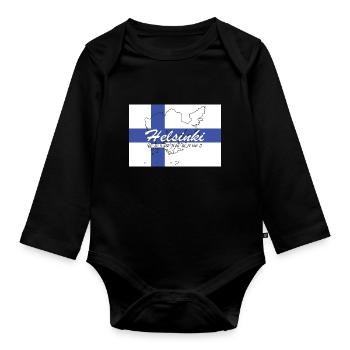 Helsinki - Hauptstadt mit GPS & Flagge - Baby Bio-Langarm-Body - Schwarz - Vorne
